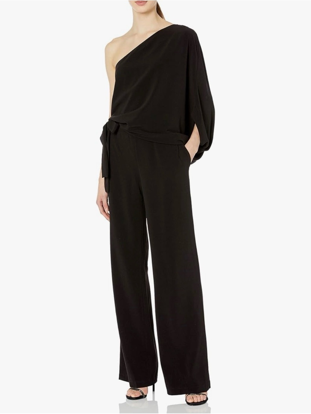 Halston Heritage Black One-Shoulder Wide-Leg Jumpsuit Size 4